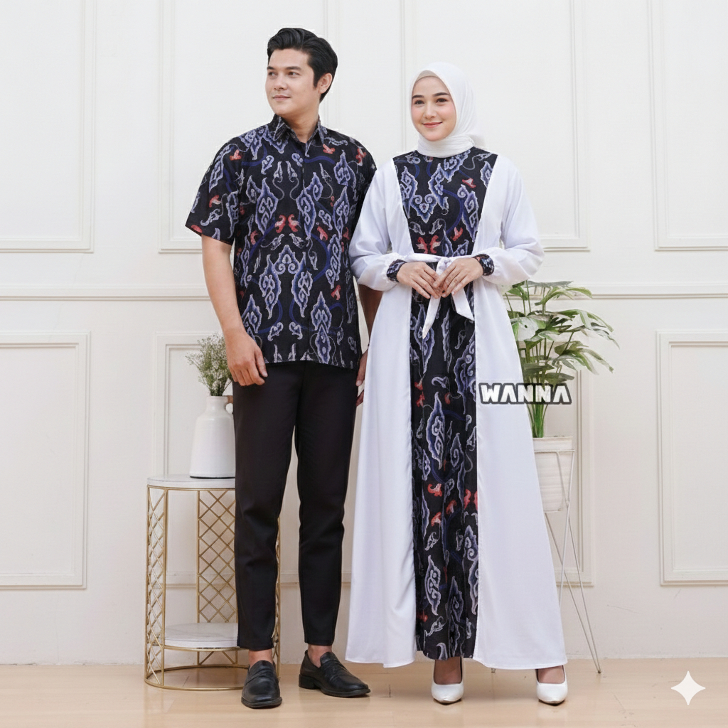 GAMIS BATIK KOMBINASI TOYOBO BAJU LEBARAN PREMIUM GAMIS COUPLE KEMEJA BATIK