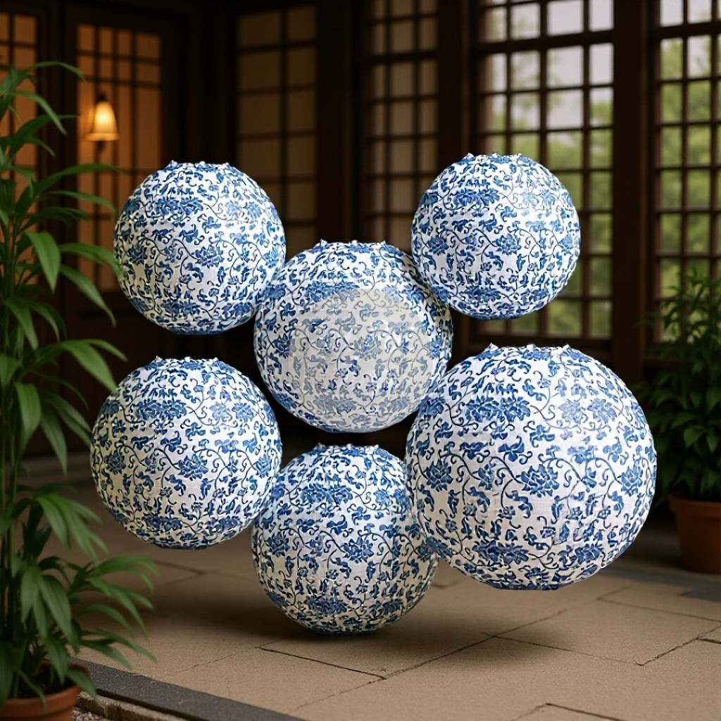 Promo Lampion Imlek Kertas Porcelain Porcelen Biru Ornamen Hiasan Imlek Cny Gantungan Lampion Kertas