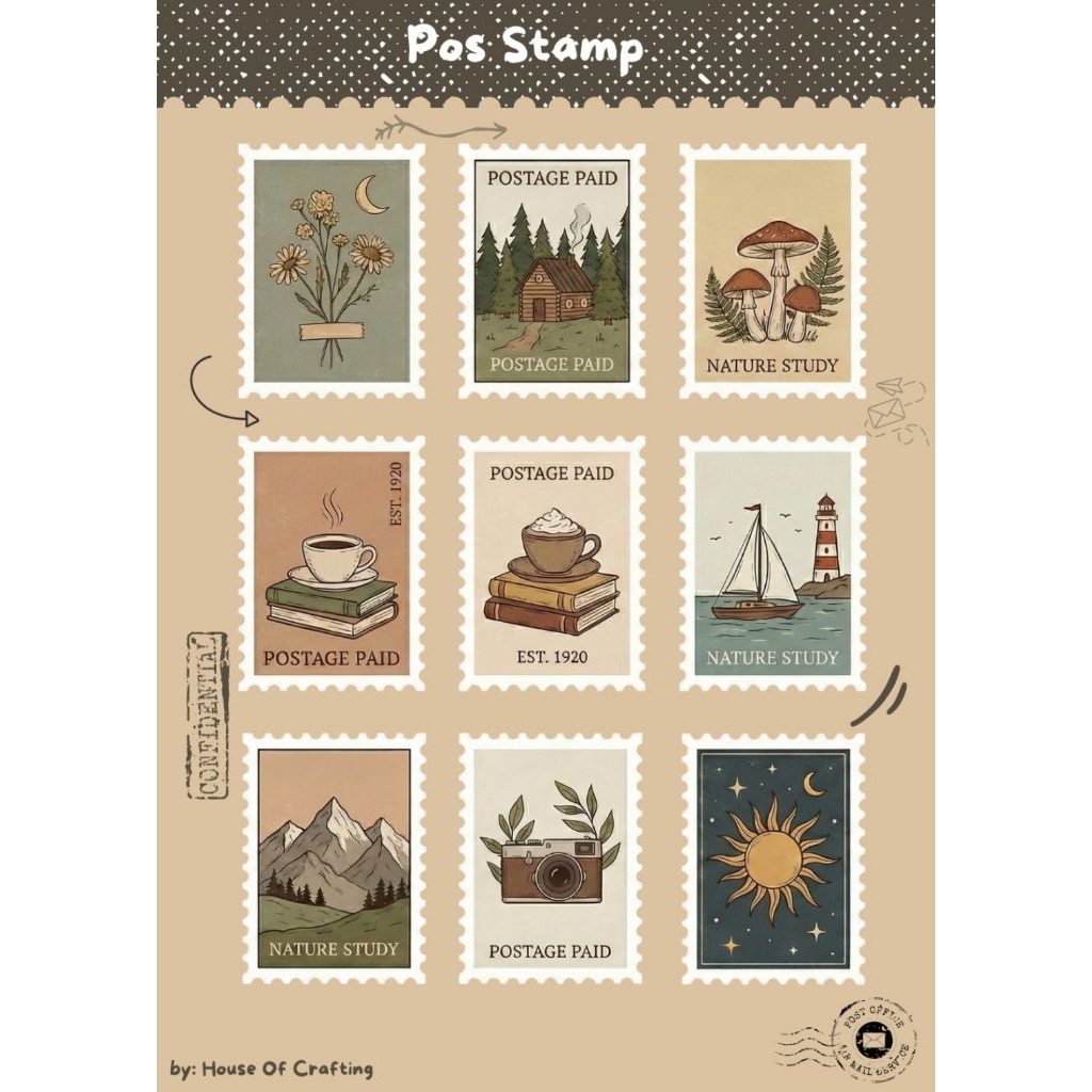 Stiker Retro Aesthetic Vintage"Pos Stamp" / Sticker Sheet Aesthetic / Stiker Deco Jurnal Laptop Hp