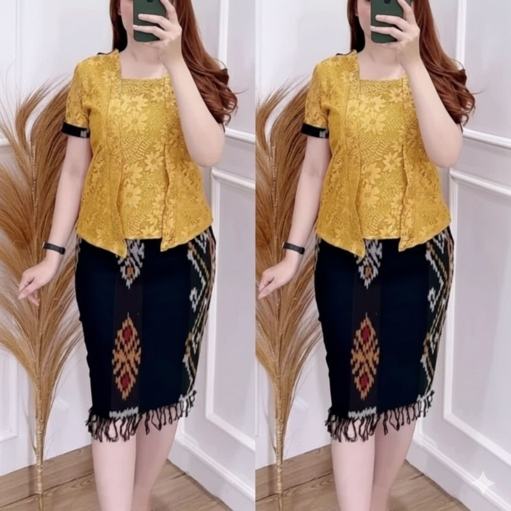 ONE SET ROK TENUN BLOUSE BROKAT SETELAN ROK TENUN LARIS ROK TENUN JEPARA