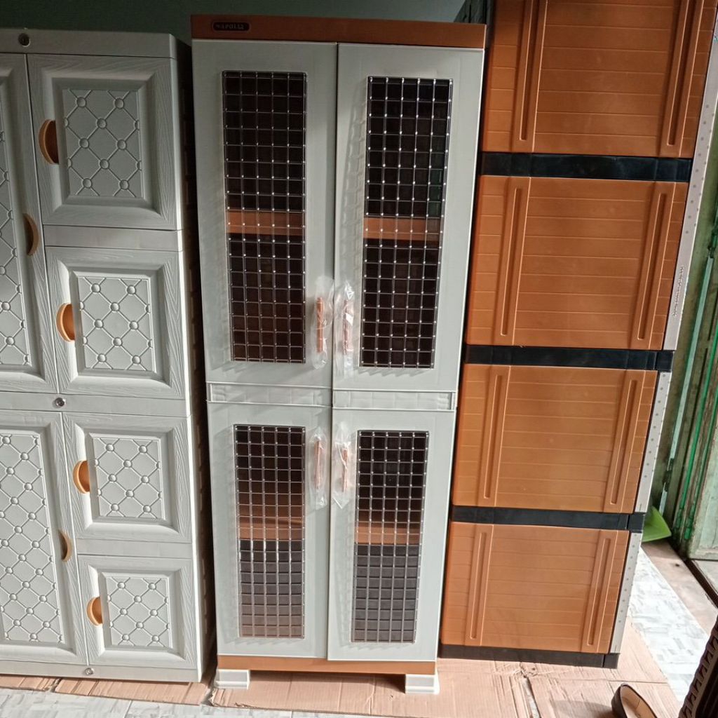 Lemari Plastik Napolly 4 susun Putih Pintu Akrilik