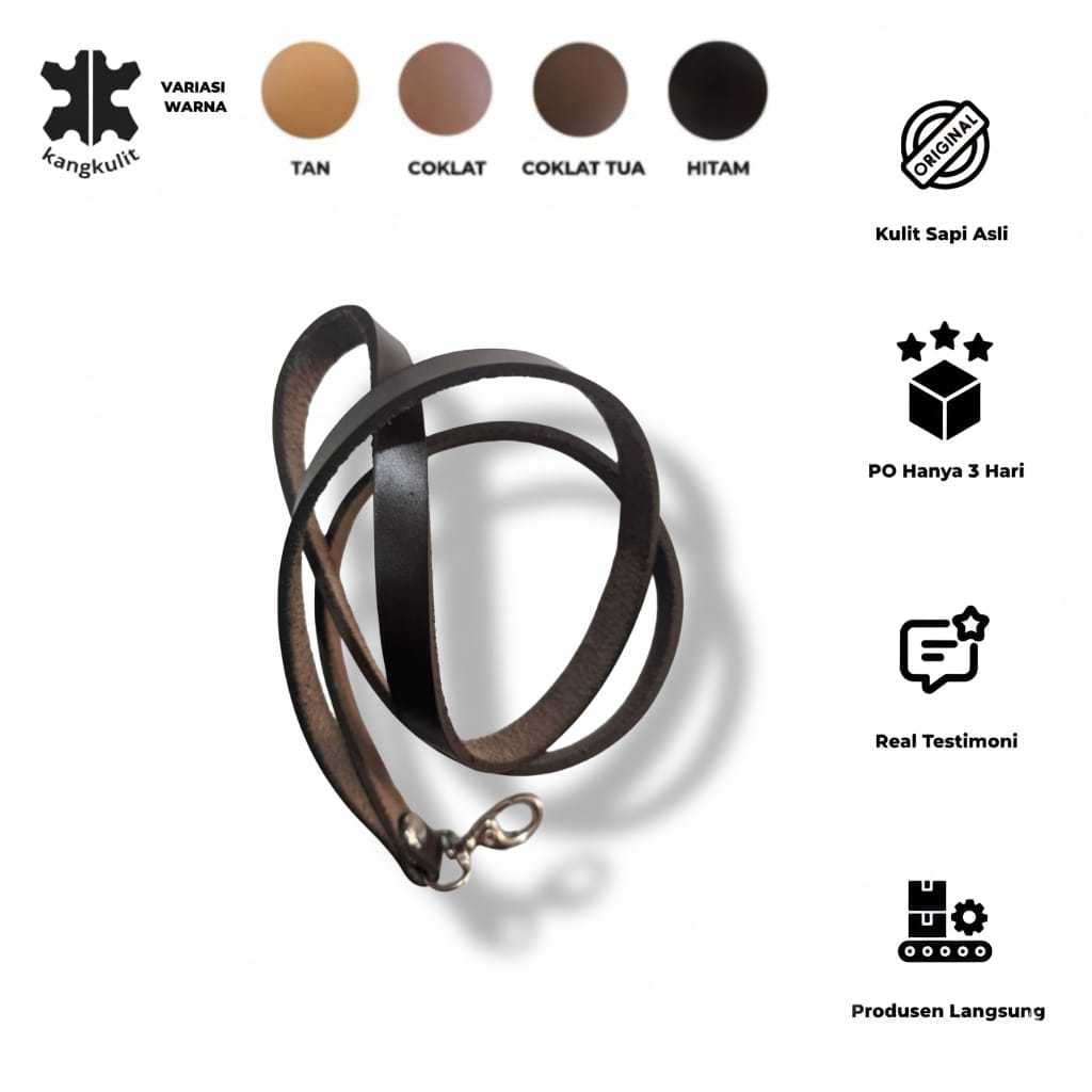 KANGKULIT Tali Lanyard ID Card Kulit Sapi Asli Warna Coklat Tua - Kalung Gantungan Nametag