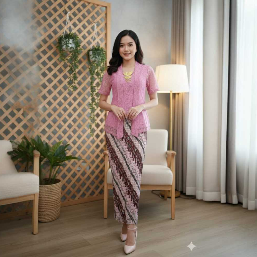 Setelan kebaya kutubaru brokat pendek mix rok plisket batik panjang terbaru outfit kondangan wisuda