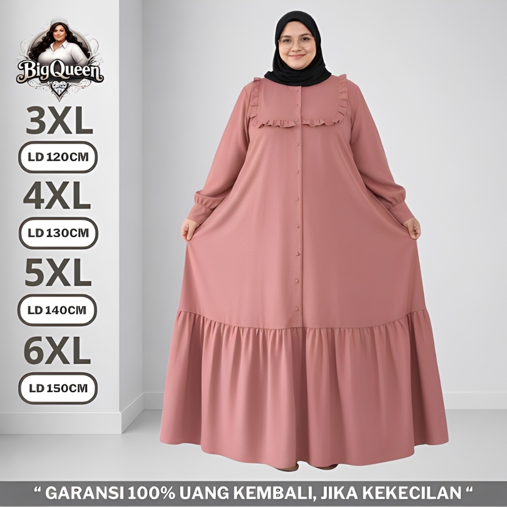 Gamis Dress Big Size LD 120 130 140 150 Baju Lebaran Polos Jumbo Crinkle Premium