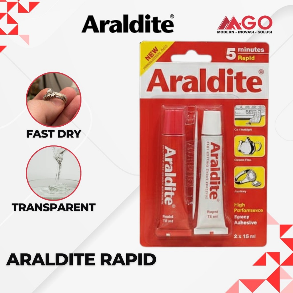 Araldite Merah Lem Epoxy 5 Menit – Lem Besi Kaca Kayu Keramik Plastik Tahan Air