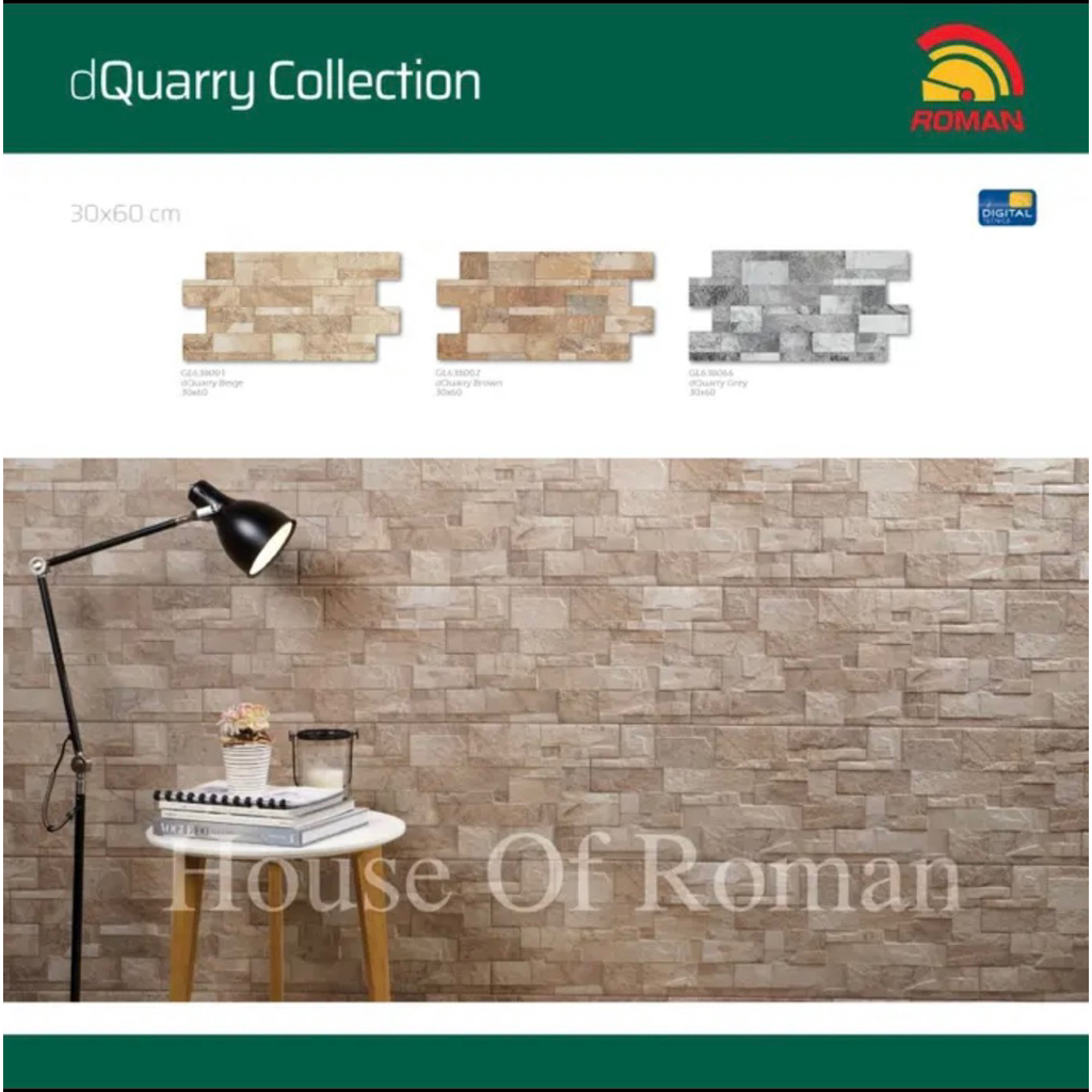 Roman Keramik Interlok dQuarry Beige/Keramik Dinding 30x60 Motif Batu Alam/Keramik Depan Rumah
