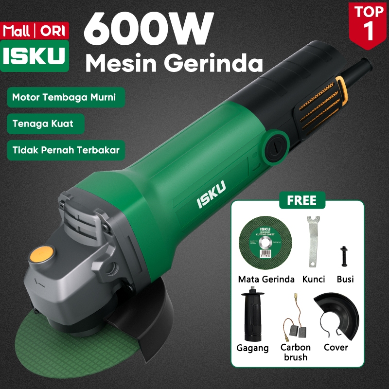 ISKU Mesin Gerinda Tangan 4 Inch 600W Angle Grinder Gurinda Potong Poles Besi Kayu Keramik Multifung