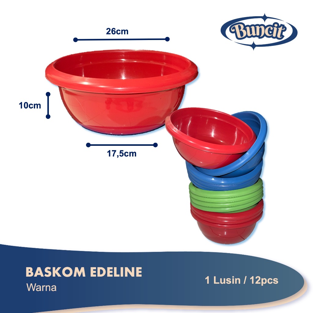 1 Lusin 12Pcs Baskom Edeline 3 Warna  Baskom Plastik  Grosir  Baskom Tebal  Serbaguna