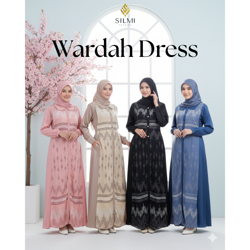 Ready Stock Baju Gamis Lebaran Kondangan Wanita Simpel Mewah Silky || Gamis Wardah Pink Mocca Black 