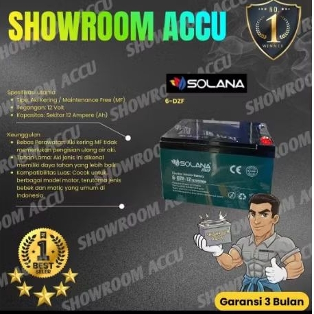 SOLANA AKI SEPEDA LISTRIK 12Volt 12AH SOLANA 6dzf12 BATERAI SEPEDA LISTRIK 12AH 12V 12AH Tahan Lama 