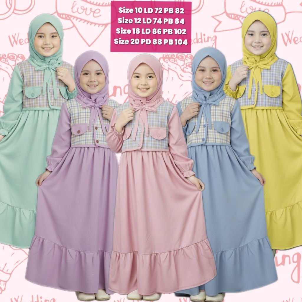 Gamis Muslim anak PAUD TK FREE JILBAB | gamis rompi anak perempuan | Gamis anak perempuan | Dress mu