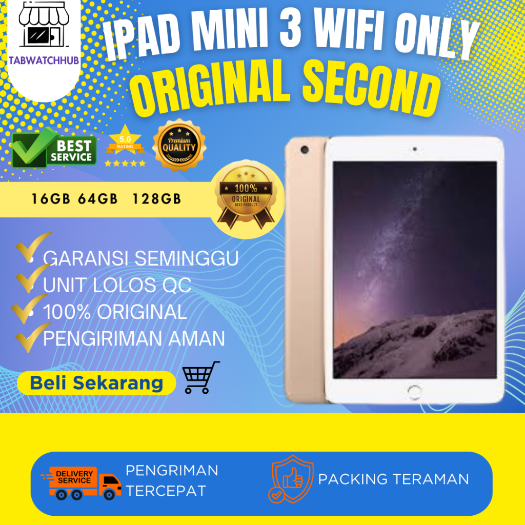 Ipad Mini 3 16GB 128GB Wifi Only Second Fullset