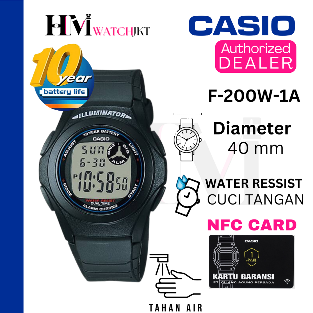 CASIO F-200W-1ADF Jam Tangan Pria Original Digital Antiair F-200W-1A F-200W F-200 F200