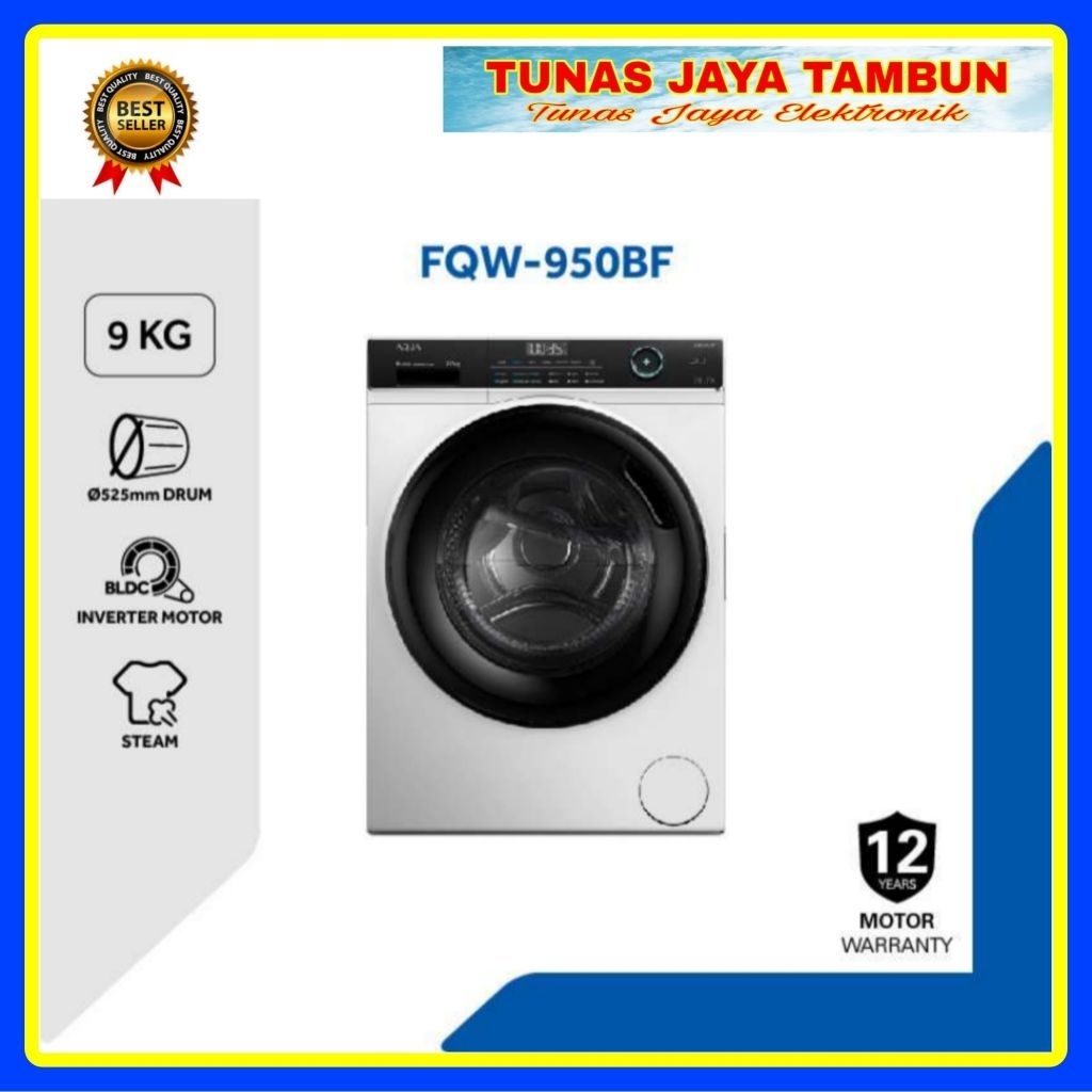 MESIN CUCI AQUA FQW 950 BF / MESIN CUCI AQUA FRONT LOADING 9KG FQW-950BF / AQUA FQW950BF 9 KG