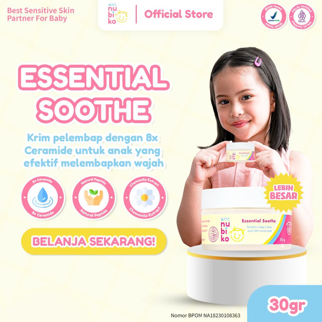 NUBIKO ESSENTIAL SOOTHE MOISTURIZER BABY FACE CREAM WAJAH ANAK BAYI DAN MENCERAHKAN MEMUTIHKAN