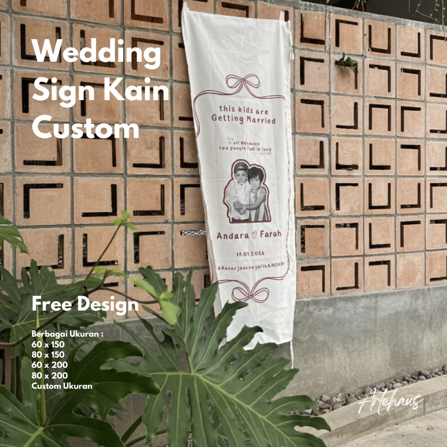 WELCOME SIGN WEDDING | WEDDING SIGN KAIN | UKURAN LENGKAP CUSTOM DESAIN, NAMA DAN FOTO