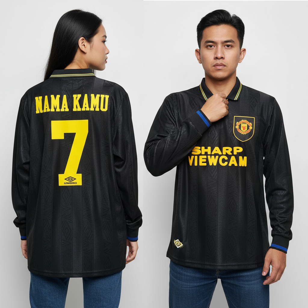 Jersey Retro LongSleve Mnchstr Untd Away kung fu 1993 1994 Long Sleeve LS Lengan Panjang Sharp vewca