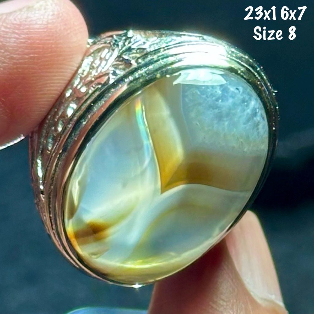 Cincin Batu Akik Natural Iris Junder Pelangi (asli alam)