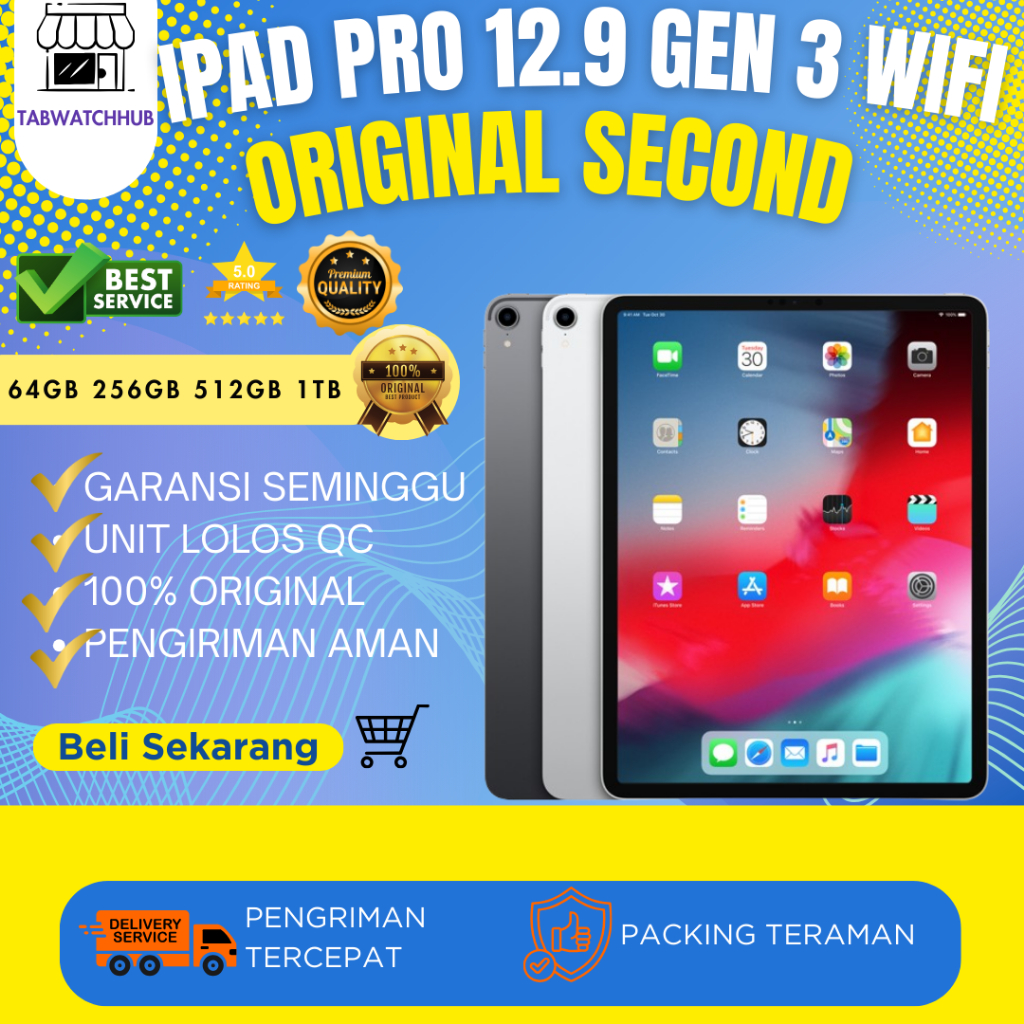 Ipad Pro 12.9 Gen 3 (2018) 256GB 512GB 1TB Wifi Only Second