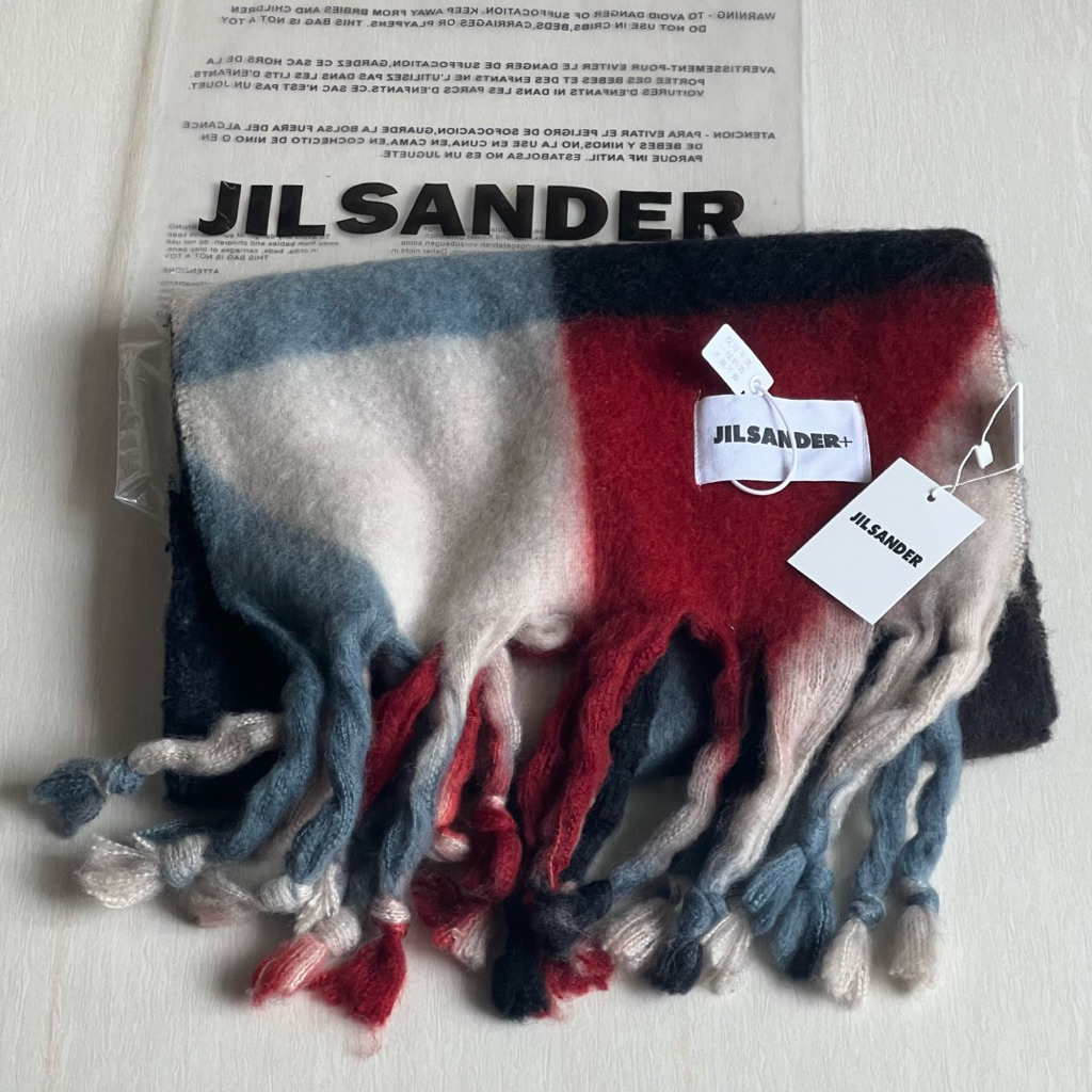NEW Jil Sander Shawl Wool Scarf Geometric Mohair Winter Musim Dingin
