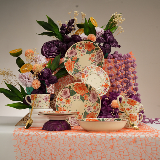 Carramica Hampers Lebaran/Eid Mubarak/Ramadhan Heavenly Blooms Thematic Dinner Set /Gelas Piring
