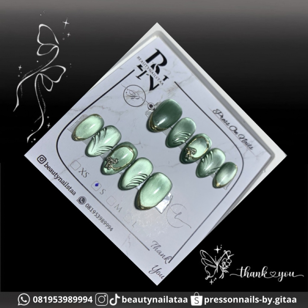 press on cat eye hijau sage