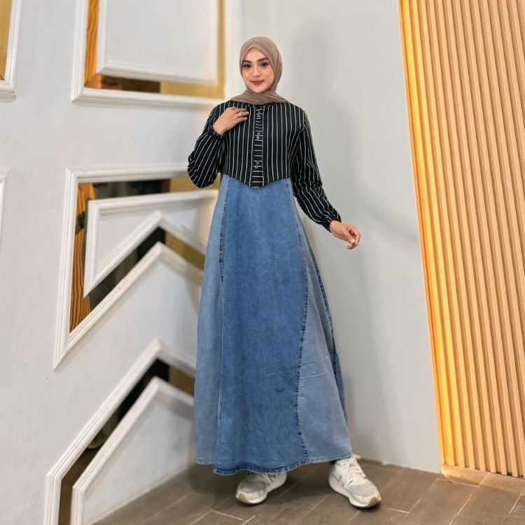 Yasmine Gamis Jeans Rompi Fashion Muslim Wanita Kekinian