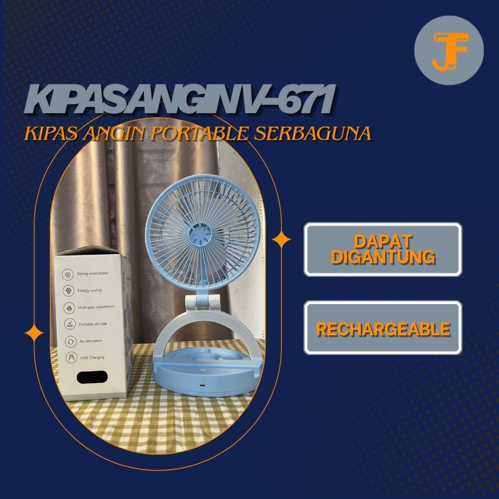 Kipas Angin Portable V-671 Multifungsi dengan 3-5 Tingkat Kecepatan Baterai Tahan Lama dan Pengisian