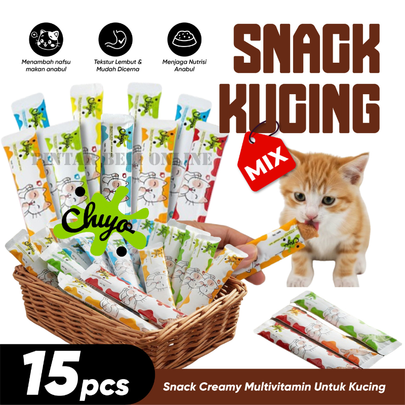 Creamy Snack Kucing 15pcs Mix Cat Strip / Snack Makanan Kucing Basah Berkualitas / Cat Strip Snack K