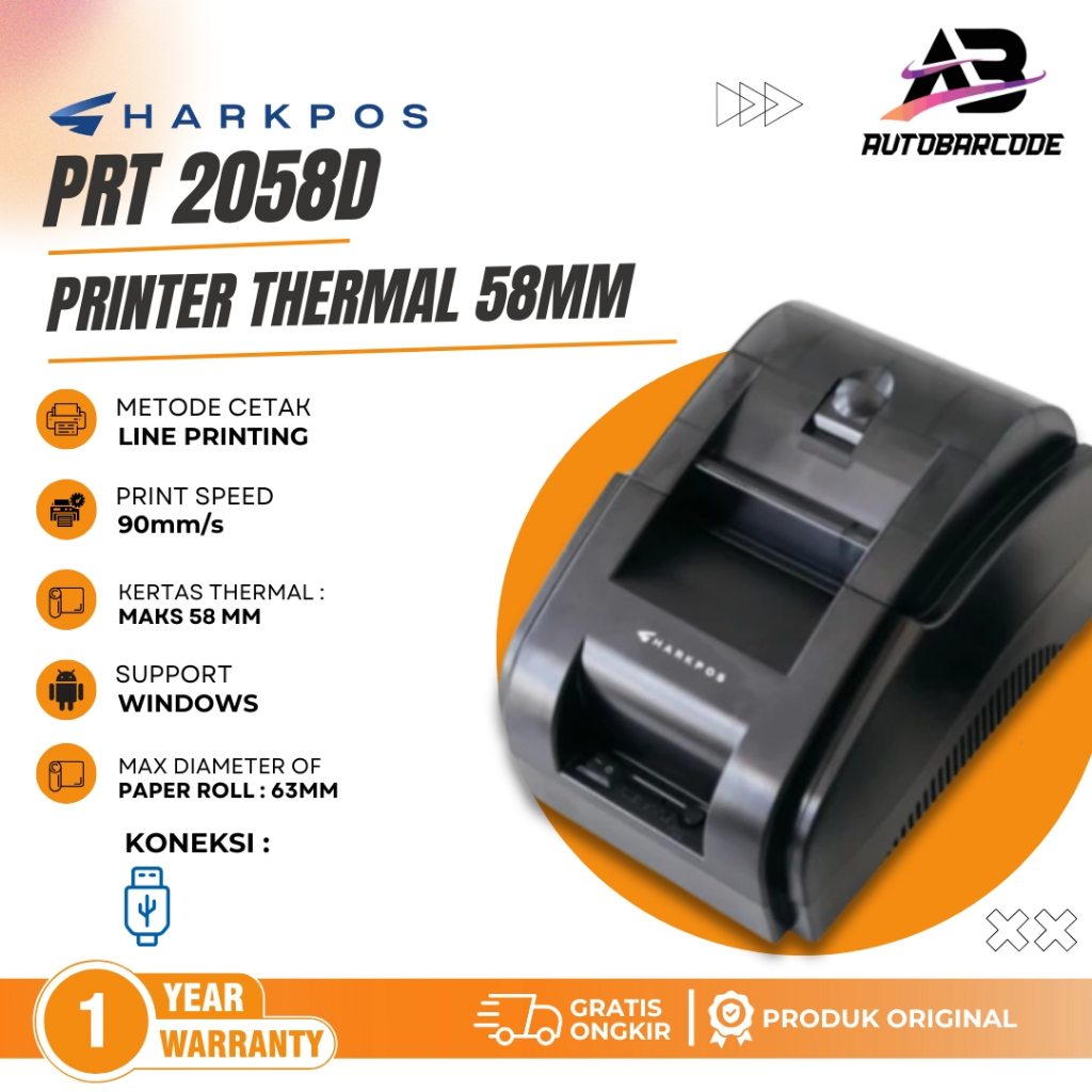 Printer Kasir Sharkpos PRT2058D USB Kertas Thermal 58MM Pos Kasir Struk Ppob Minimarket PRT 2058 D