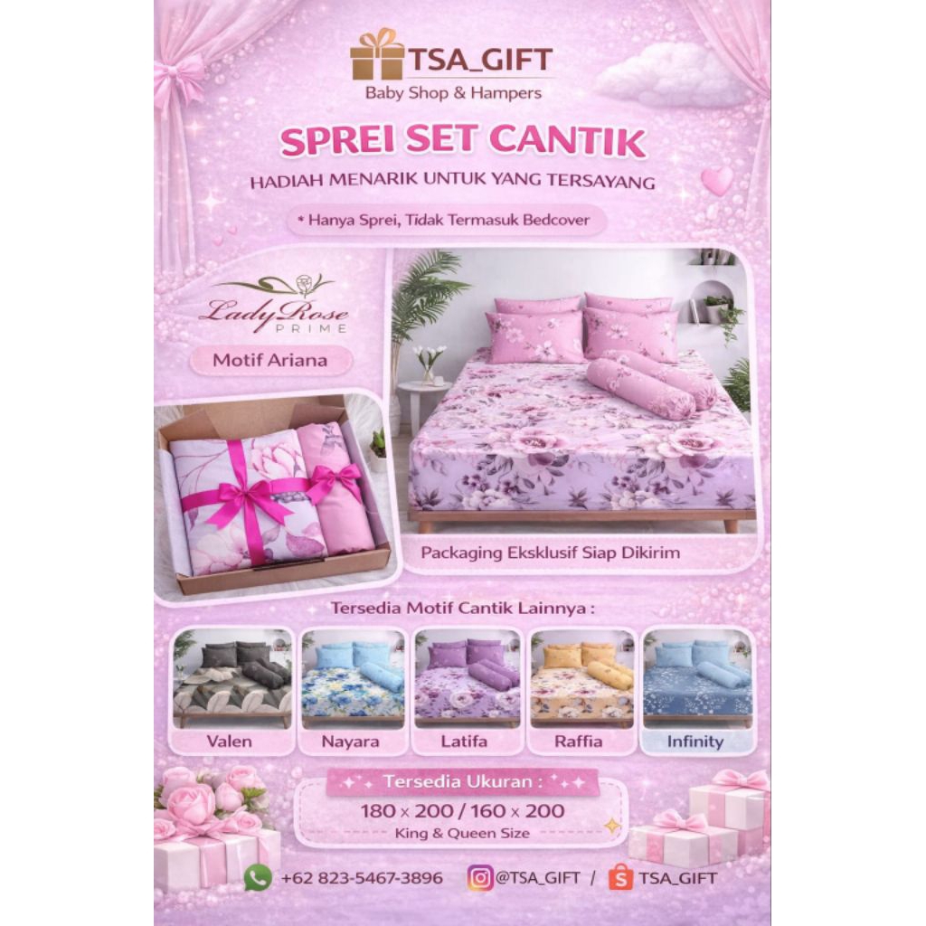 Wedding Hampers isi Sprei, Kado pernikahan berisi sprei Lady rose, Set giftbox untuk pernikahan