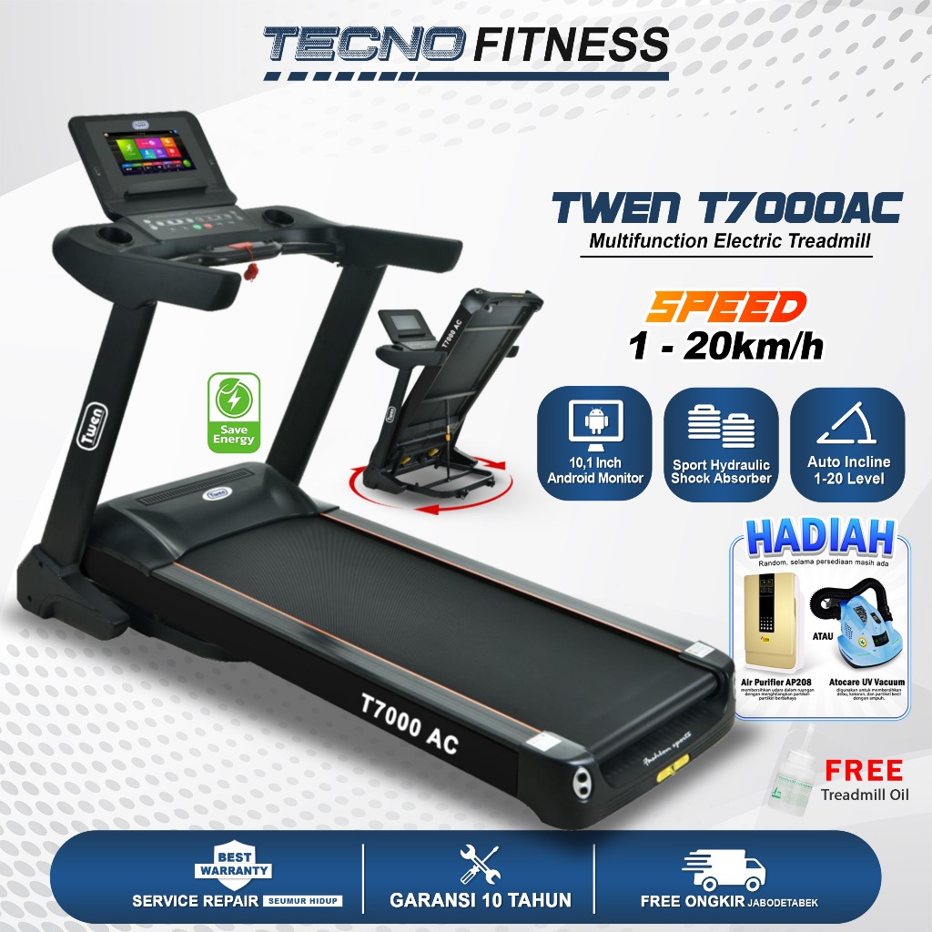 TWEN T7000AC Treadmill Listrik Treadmill Portable Treadmill Multifungsi Treadmil Lipat Alat Olahraga