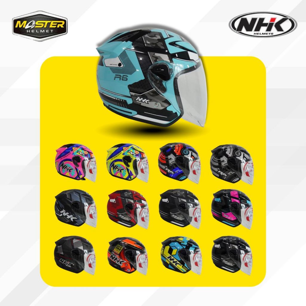 NHK Half Face Helm NHK R6 Aneka  Motif Cube / Xion / Wave / Rally2 / Block / Nautical / Ellies / Pat