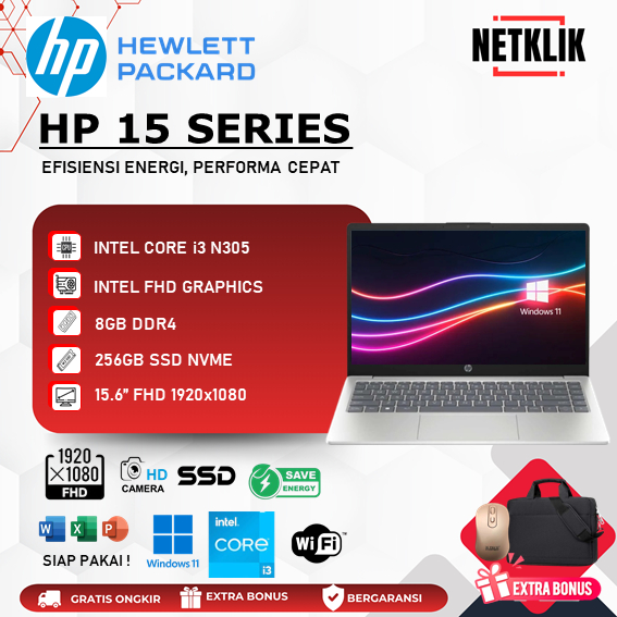 Laptop HP 15 Intel Core I3 N305 8GB 256GB 15.6 FHD IPS Touch Screen Windows11 Home- BLUE