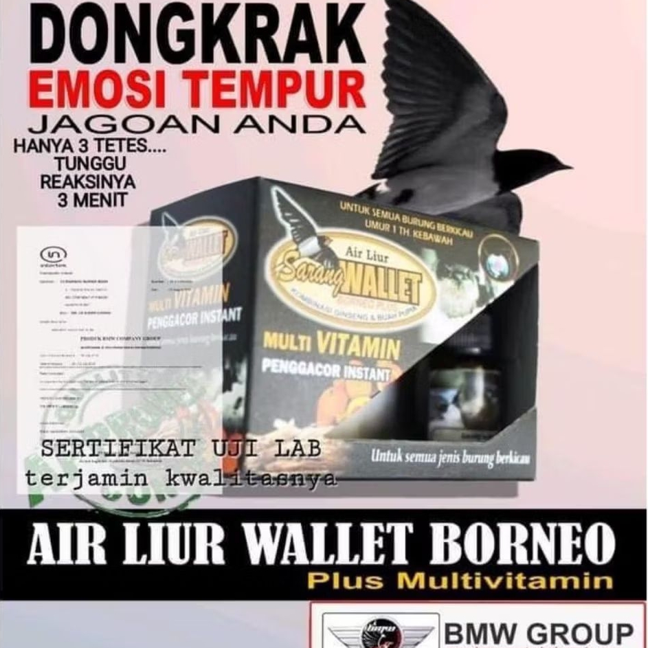 Air Liur Sarang Walet Borneo 10 ml Air Liur Walet Burung Gacor Seketika Sempati Vitamin Burung Menin