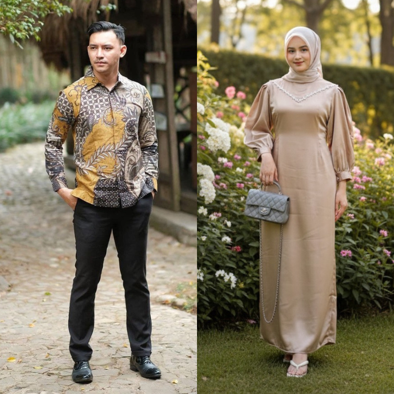 [NEW] Gamis Couple Wanita + Kemeja Pria | Baju Pasangan Muslim Modern Seragam Keluarga
