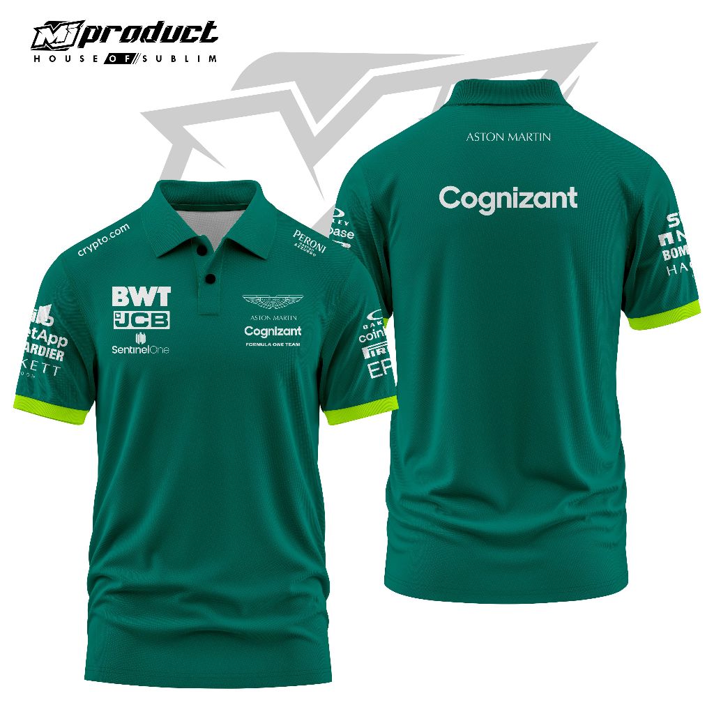 Jersey Polo F1 Aston Martin Formula One Racing Team 2025 Kerah Kancing Full Printing