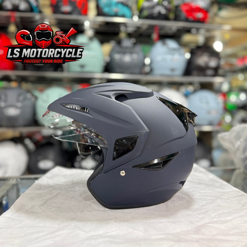 Helm Asca Premier Solid - Dim Grey Doff Double Visor Half Face Berkualitas SNI