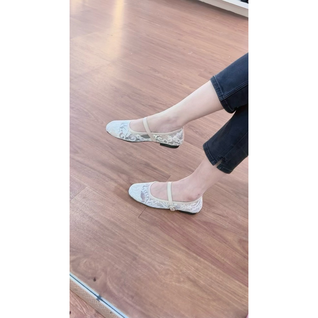 sepatu wanita F04 Louisdear flat shoes wanita bahan brokat