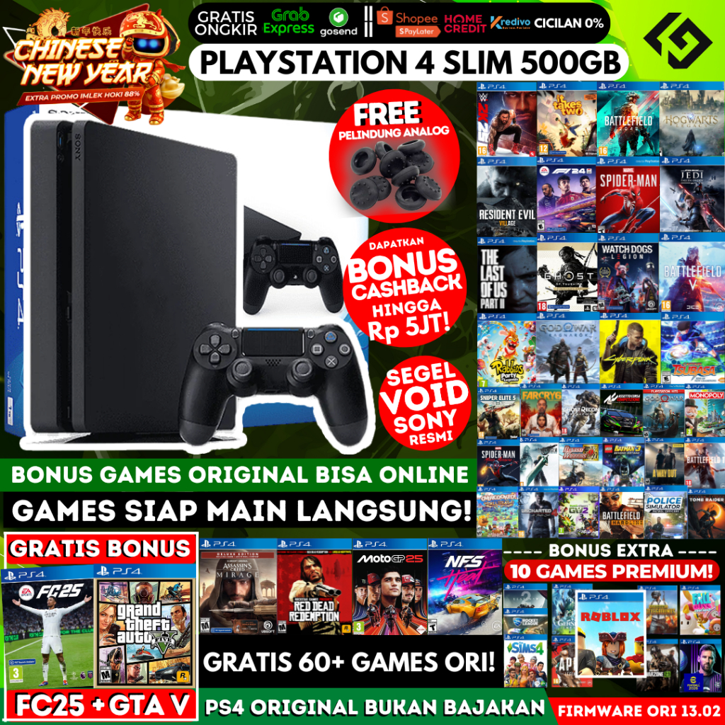 PS4 Slim 500GB Original Playstation PS 4 Garansi Panjang Free Games