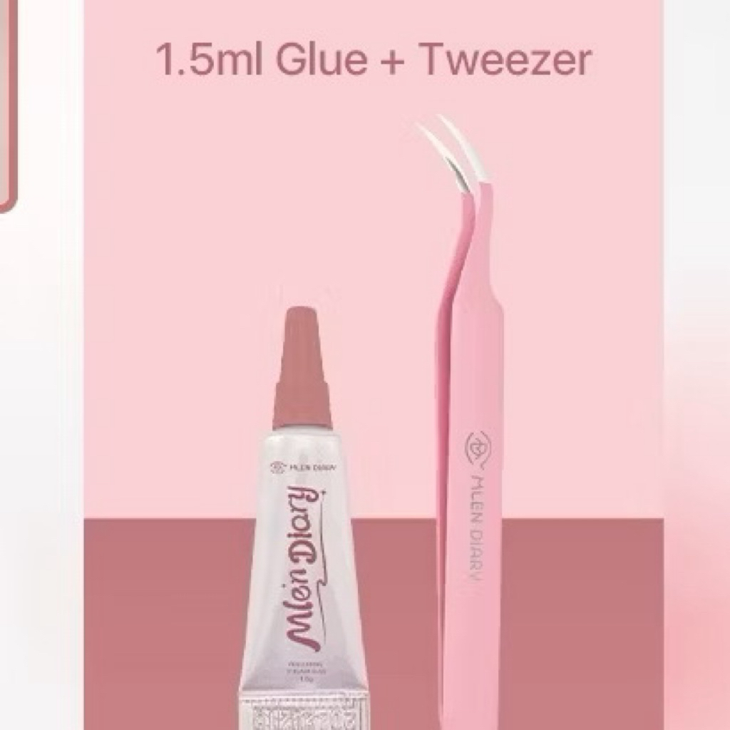 MLEN DIARY - GLUE 1,5ml + TWEEZER/ Lem bulu mata MLen Pinset/ Mlen Diary Pinset Tweezer