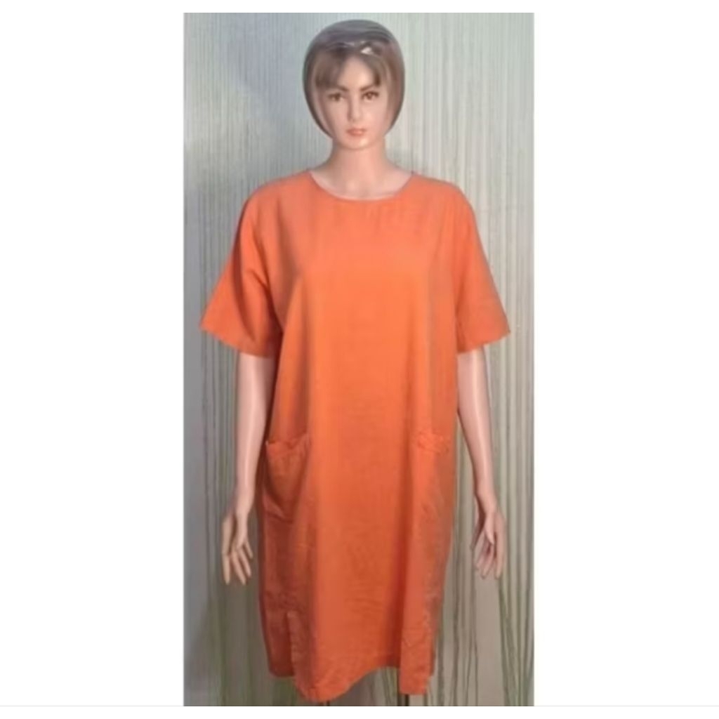 dress wanita jumbo warna orange lengan pendek