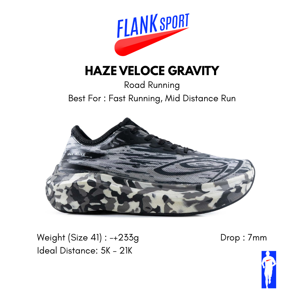 910 Nineten Haze Veloce Gravity Hitam/Putih Sepatu Lari Fast Run, Daily Running