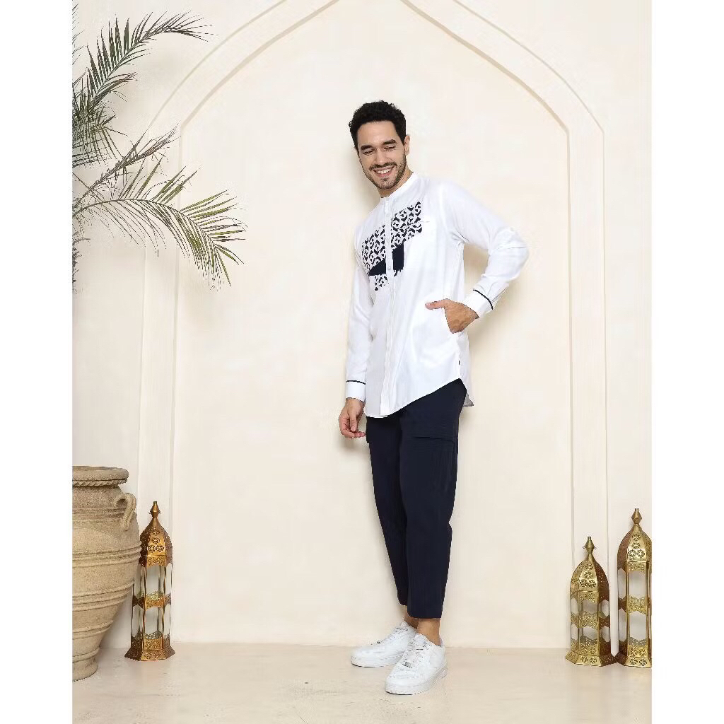 Baju Koko Fatih. Baju koko pria Lengan Panjang White