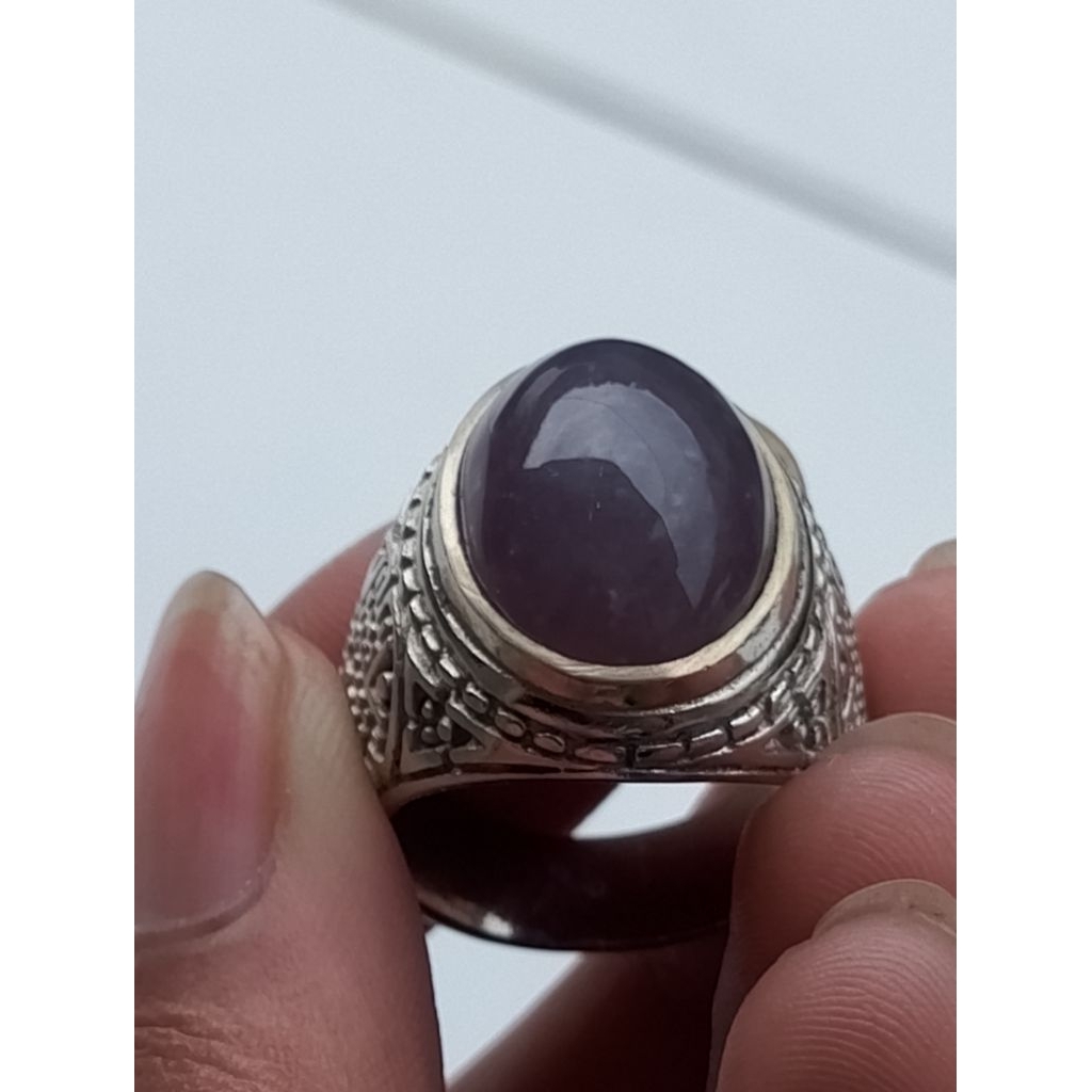 cincin pria/laki-laki batu akik kecubung lavender 100% ori