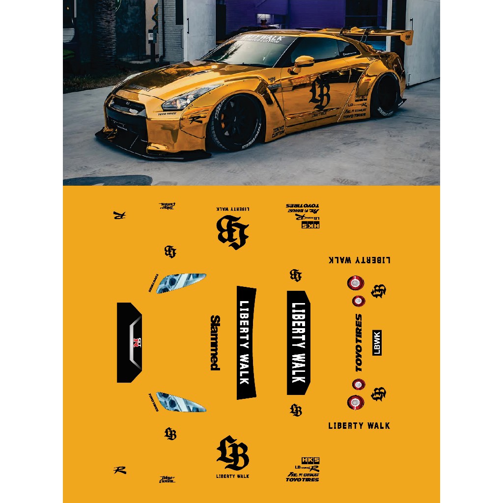 [WHITE TONER] Decal Hotwheels NISSAN R35 LBWK LB GOLD