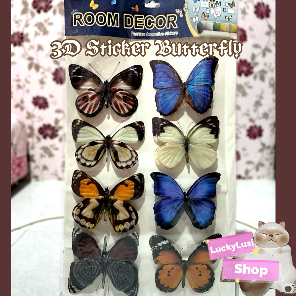 8pcs 3D Butterfly Vintage Animals Insect Stickers Oddity Decorating Dark Color Series Stickers for R