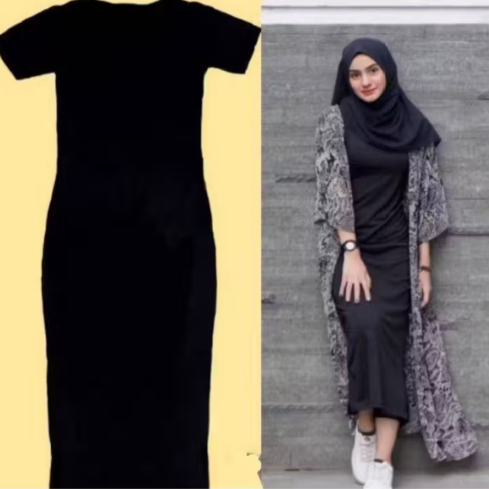 Inner Dress Span Wanita || Inner Dress Set Hijab || Inner Lengan Pendek Slim Fit