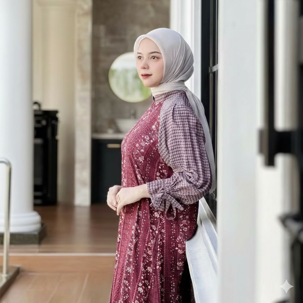 ELLENA DRESS,GAMIS RAYON MOTIF MIX JAGUARD