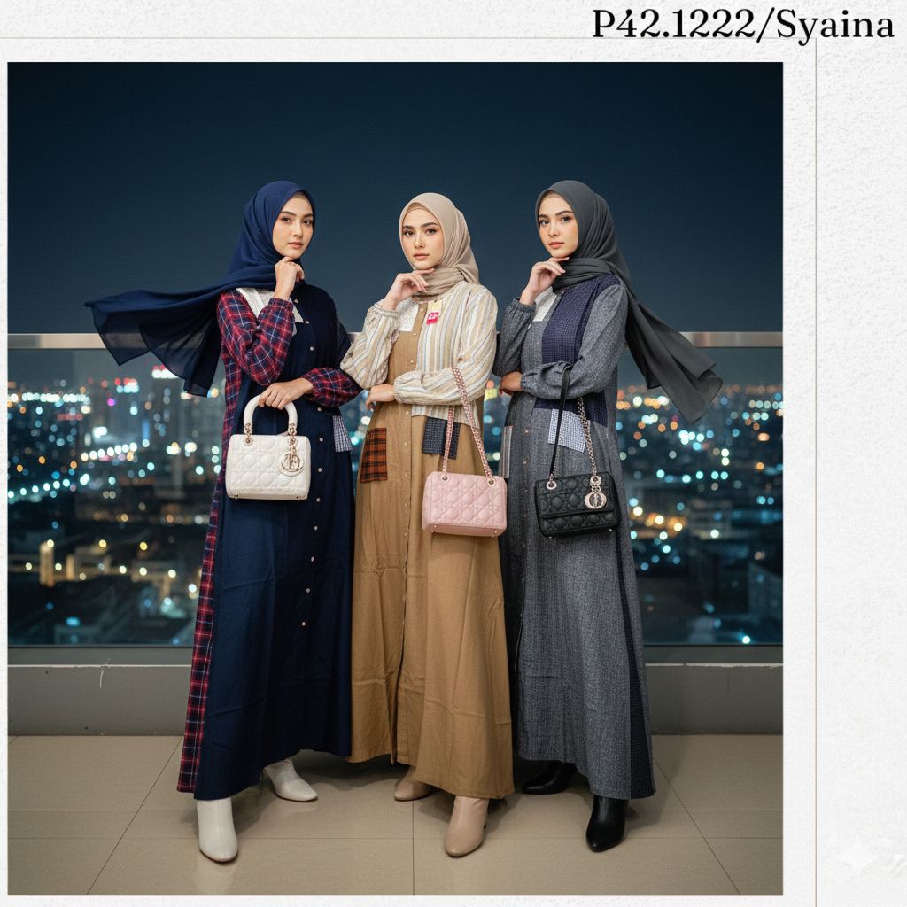 Gamis katun kombinasi Syaina by S-mut kode 1222